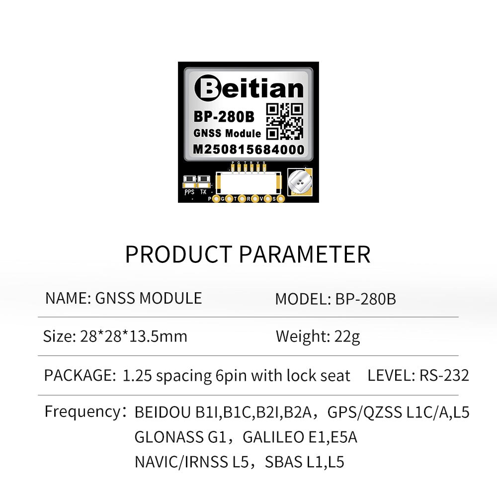 Beitian four-mode dual-frequency GNSS module high-precision RTK single Beidou GPS positioning multi-channel BP-280 357 Beitian four-mode dual-frequency GNSS module high-precision RTK single Beidou GPS positioning multi-channel BP-280 357